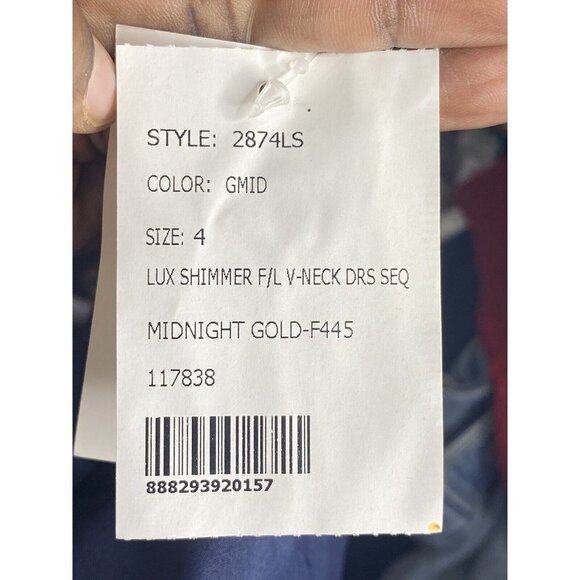 Dessy Collection Midnight Gold‎ Shimmer Flutter Sleeve Surplice V-Neck Gown Sz 4 - Picture 10 of 10